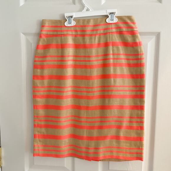 J CREW Define Striped Linen Straight Skirt Size 0 Career Summer Tan Orange - Picture 4 of 12